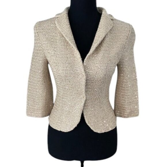 NWT Elie Tahari Reva Gold Sequin Sparkly Jacket Blazer XS - Picture 1 of 15